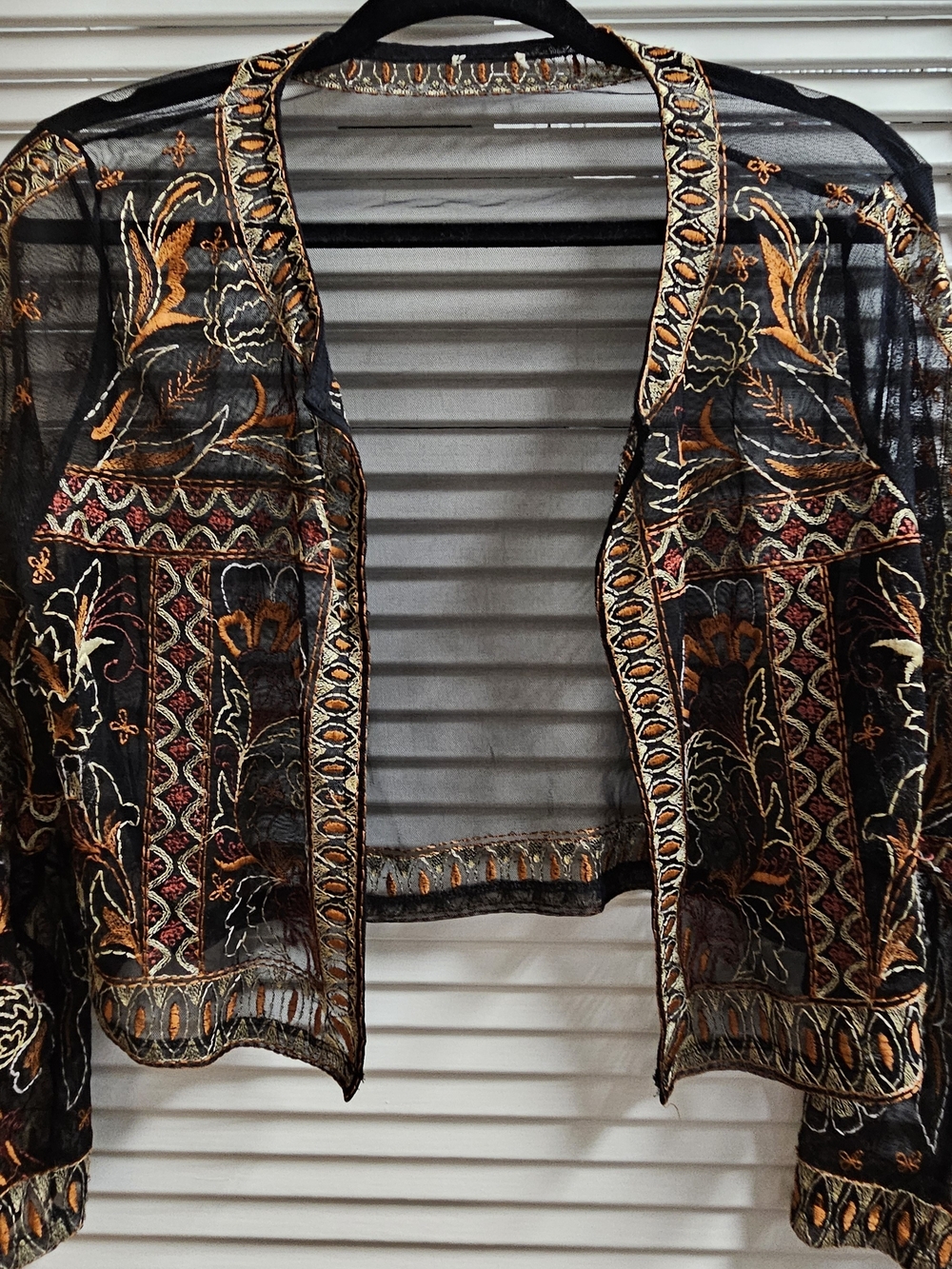 Boho Embroidered Cropped Jacket 70s Luxe Festival Statement Micro Mesh - Picture 5 of 5